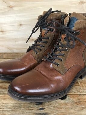 Dune London Men’s Lace Up & Zip Ankle Boot Sz EUR 42 US 9 Brown Leather